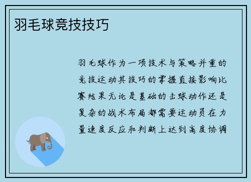 羽毛球竞技技巧